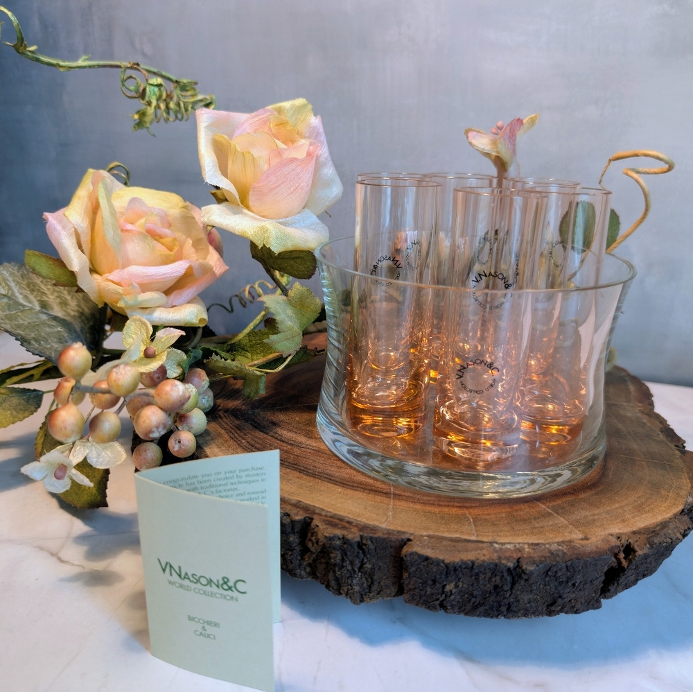 Italian Murano Glass Cordial Shot Glasses Set with Ice Bucket - Picture 2 of 4